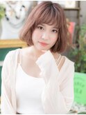 大人かわいいAラインピンクカラー小顔ロブa上尾20代30代40代