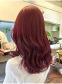 【白石】ブリーチなし赤髪暖色チェリーレッド派手髪艶原宿