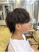 波巻きパーマメンズパーマメンズカットウルフ刈り上げ茶髪カラー