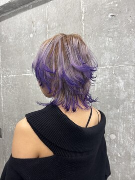 オーン 渋谷(OOn) イエローベージュ×パープルのグラデーションウルフ