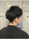クセ毛風マイルドスパイラルパーマツーブロックマッシュショート