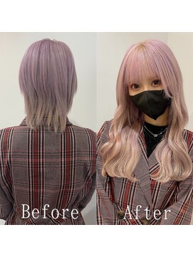 あるじゃんすー 天神店 ピンク×ベージュ#シールエクステ#ベビーピンク#くびれヘア#天神