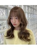韓国ヘア顔周りレイヤーミルクティーベージュグレージュカラー