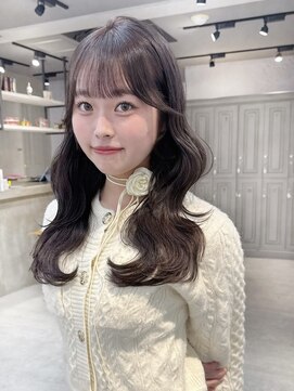 カシュカシュ 表参道(cache cache) ロングブリーチなしショコラブラウンカラーシースルー前髪カット