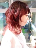 ウルフカット　グラデーションレッドマホガニー　ダブルカラー