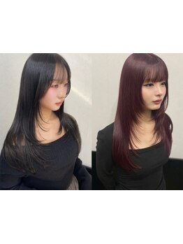 洗練されたカット技術で,セットしなくても動きのあるレイヤーカットスタイル!顔周りカットで小顔見え効果◎