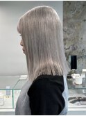 原宿切りっぱなしミディアムボブハイトーンケアブリーチカラー◆