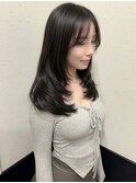 ハッシュカット/ミディアムレイヤー/暗髪/艶髪/