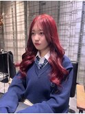 韓国アイドル風赤髪ヘア