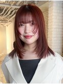 ピンクヘアー秋色小顔ウルフレイヤーロング_ba502891