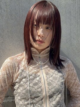 ラミエバイメルト 下北沢(lamie by melt) ミディアムレイヤーブリーチなしダブルカラーピンクレッド暖色