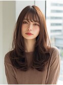 韓国風レイヤー顔回りカットロングレイヤーダークブラウン