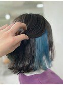 イヤリングカラーオーシャンブルーインナーカラーブリーチカラー