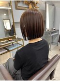 イメチェンハッシュカットフルバング似合わせレッドブラウン