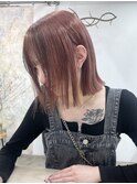 ピンクベージュ×ブラウン フェイスフレーミングデザインカラー
