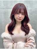 韓国風くびれヘアアプリコットオレンジワインレッド小顔ヘア