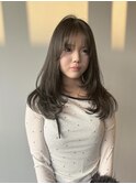 ロングレイヤー/ハッシュカット/ワンホンレイヤー/韓国/ベージュ
