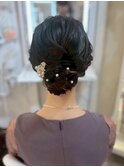 結婚式 二次会 お呼ばれ ゆるふわシニヨン+パールアクセサリー