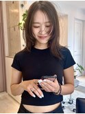 レイヤーカットフェイスレイヤーバングアッシュベージュ30代40代