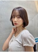 くすみベージュ/細めハイライト/ショート/白髪ぼかし/前髪
