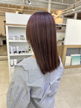イイネ(iine) 大人可愛いピンクベージュストレートヘア切りっぱなしロブ