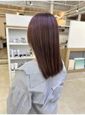 大人可愛いピンクベージュストレートヘア切りっぱなしロブ