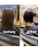 ビフォーアフター　ワンサイドショートボブ