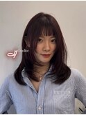 美髪カールピンクブラウンエアリーロングセミディ似合わせ前髪
