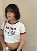 ショートボブ/ゆるウェーブ/丸みシルエット/濡れ感/厚め前髪