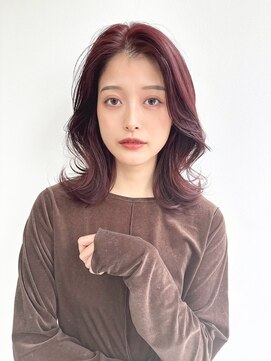 ケーツー エソラ池袋店(K-two) ミディアム×外はね*くびれヘア*顔周り*チェリーブラウンカラー