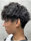 メンズ/アップバング/ツーブロックマッシュ/束感ショート波巻き
