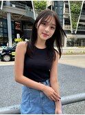 黒髪ボブルフネビージュワンレンくびレイヤーミディアムヘア