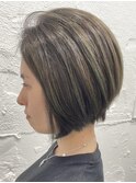 大船ショートヘア大人ショートボブ白髪ぼかしハイライト白髪染め