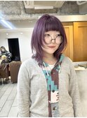 ウルフカット　ラベンダー　パープル　ブリーチ　ダブルカラー