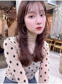 レイヤーロング大人かわいい顔周りカット前髪カットくびれヘア