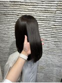 20代30代透明感暗髪アッシュブルーグレージュミディアム