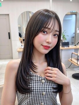 サンド 池袋 2nd(sand) 韓国風顔周り小顔レイヤーカット/黒髪地毛風カラー/池袋