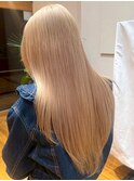 ハイトーンベージュ ブリーチカラー ダメージレス ロング