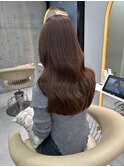★丸型逆三角ホワイトグレージュデジタルパーマチェリーブラウン