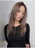 韓国ヘアミディアムレイヤーカット髪質改善透明感カラー 　