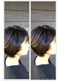 顔まわりレイヤー×襟足ひし形ショートボブ×ダークグレージュ