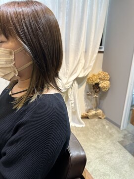 ワ ヘアー(wa-hair) イヤリングカラーショートボブナチュラルボブ髪質改善伸ばしかけ