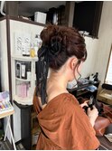 ボリューム編み込みアップヘア 結婚式お呼ばれヘア二次会ドレス