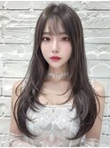 韓国レイヤーロング美髪グレージュアッシュインナーグレージュ