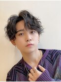 波巻きツイストスパイラルパーマツーブロック刈り上げ