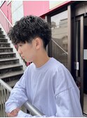 アップバングショート ツイストスパイラルパーマ センターパート