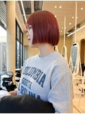 似合わせカットボブ小顔カットオレンジレッド暖色カラー