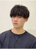 韓国風センターパートシースルーバングメンズ透明感カラー