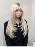 16194ブリーチ＆ダブルカラー金髪ホワイトブロンドレイヤー