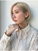 ハイトーンカラー/ブロンド/金髪/切りっぱなしショートボブp上尾